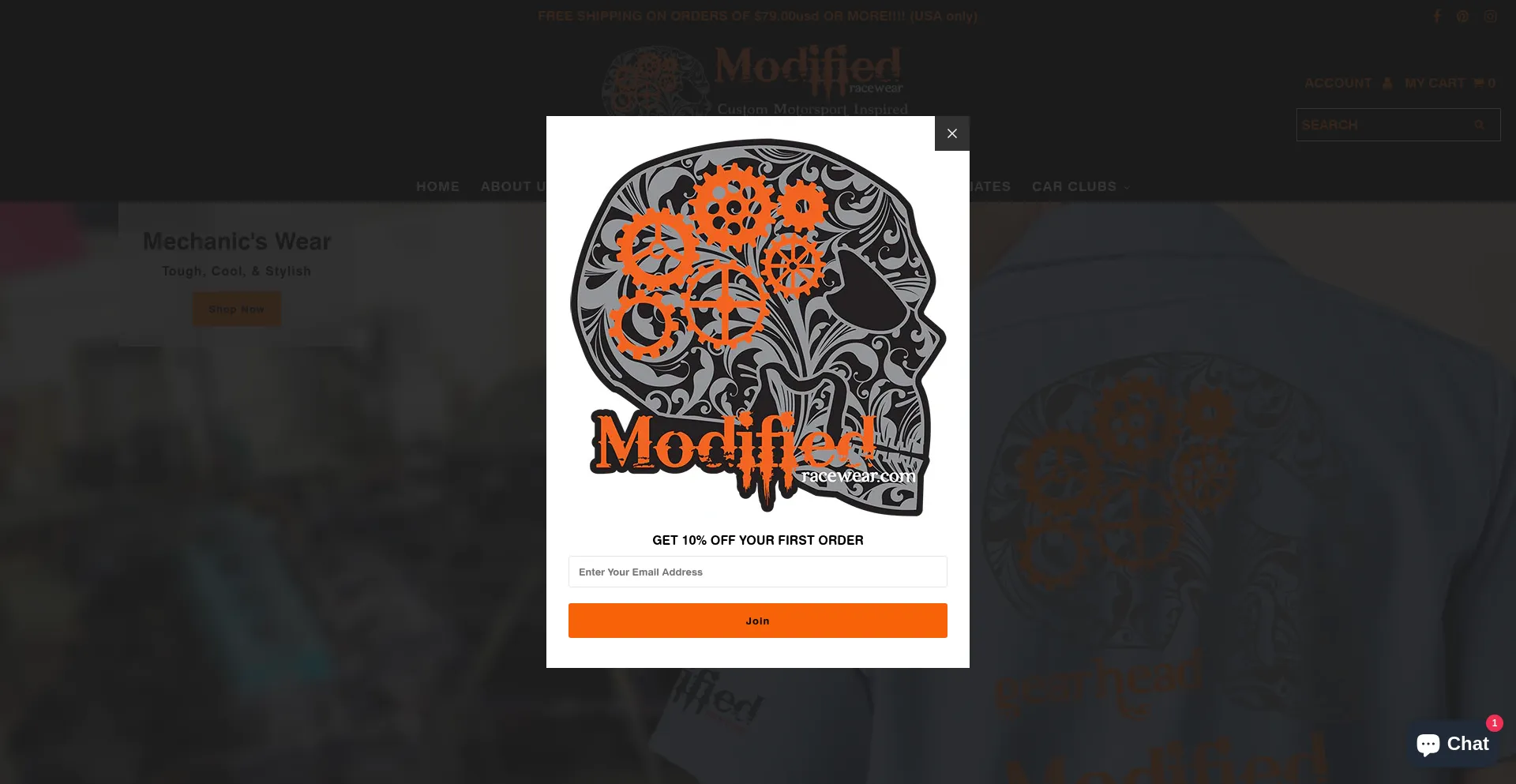 Website screenshot of Modifiedracewear.com