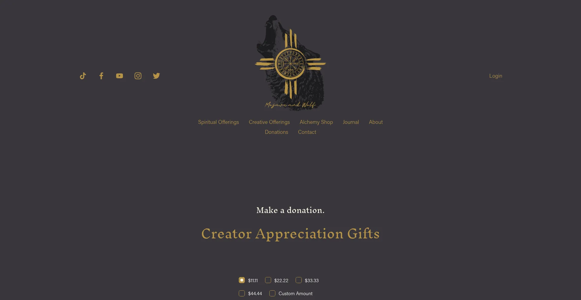 Website screenshot of Mojaveandwolf.com