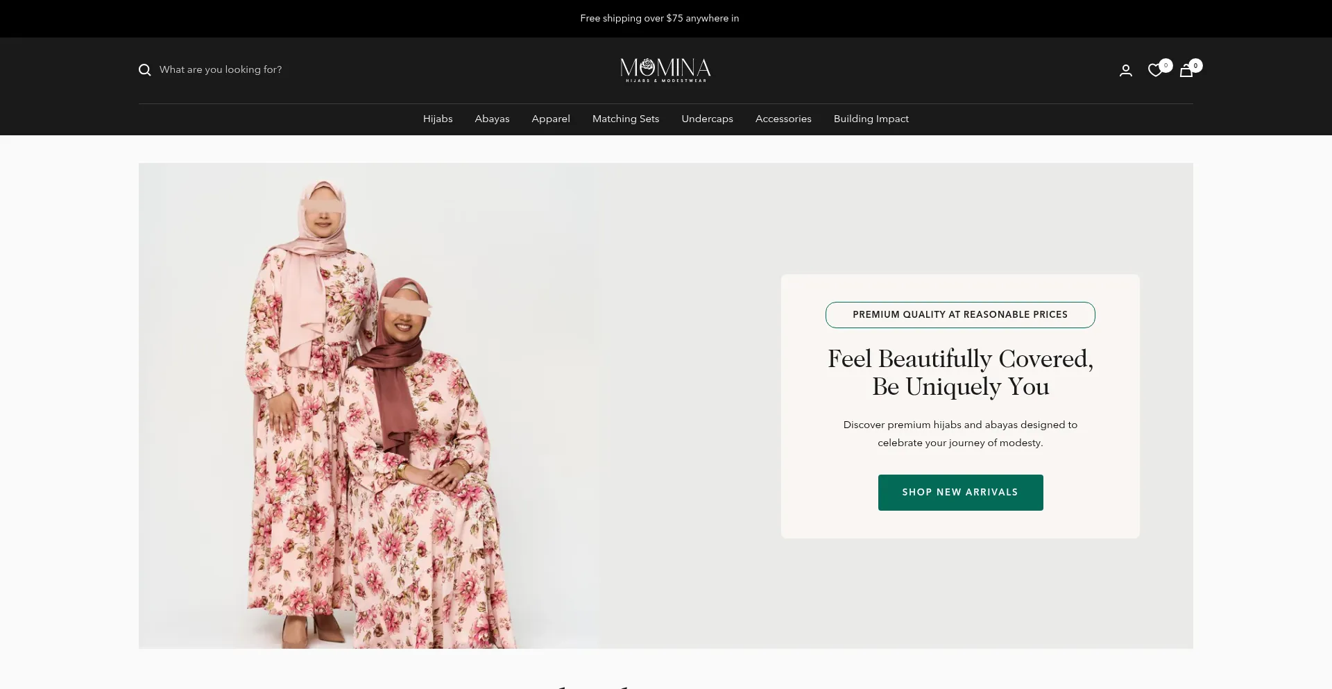Website screenshot of Mominahijabs.ca