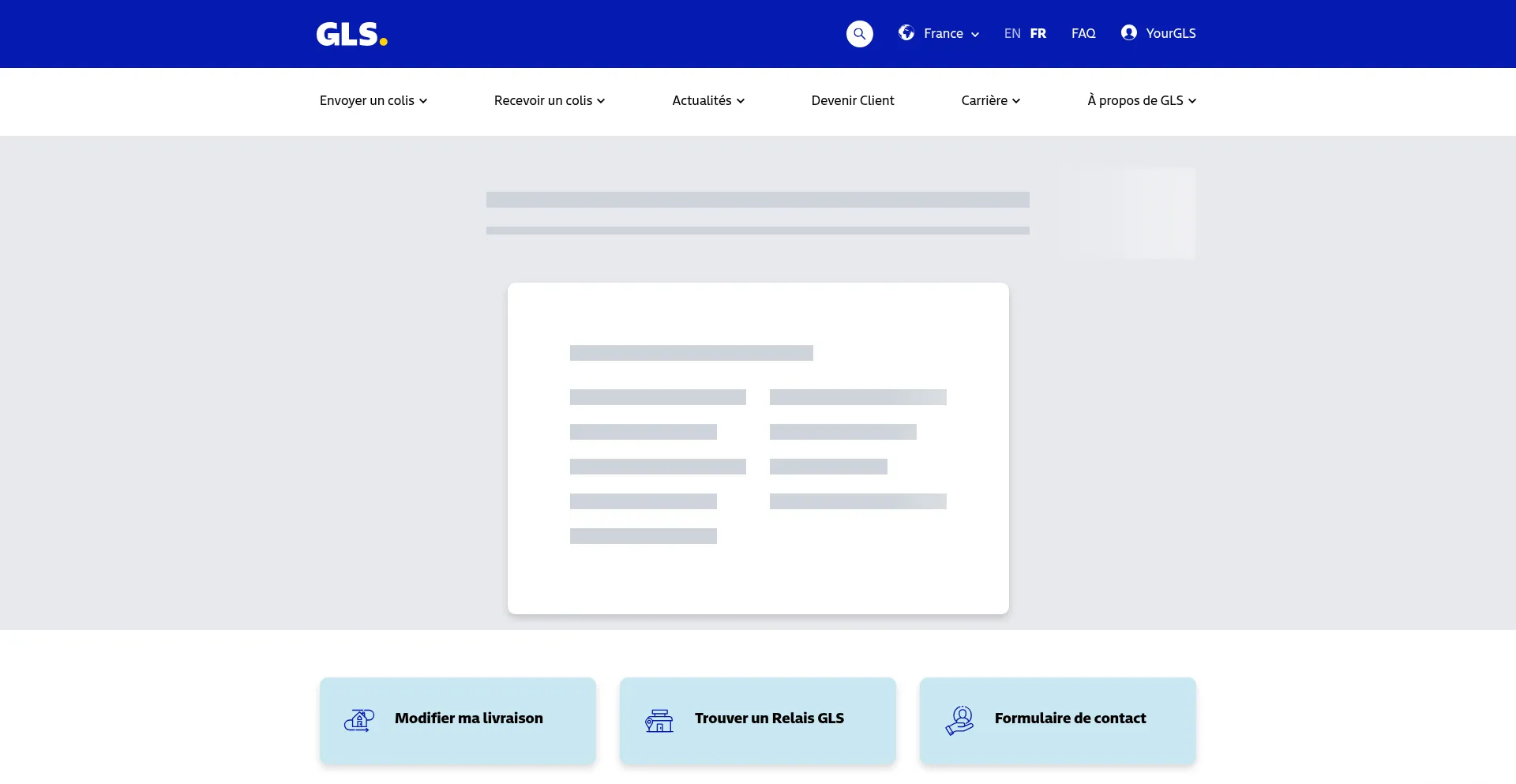 Website screenshot of Moncolis.gls-france.com