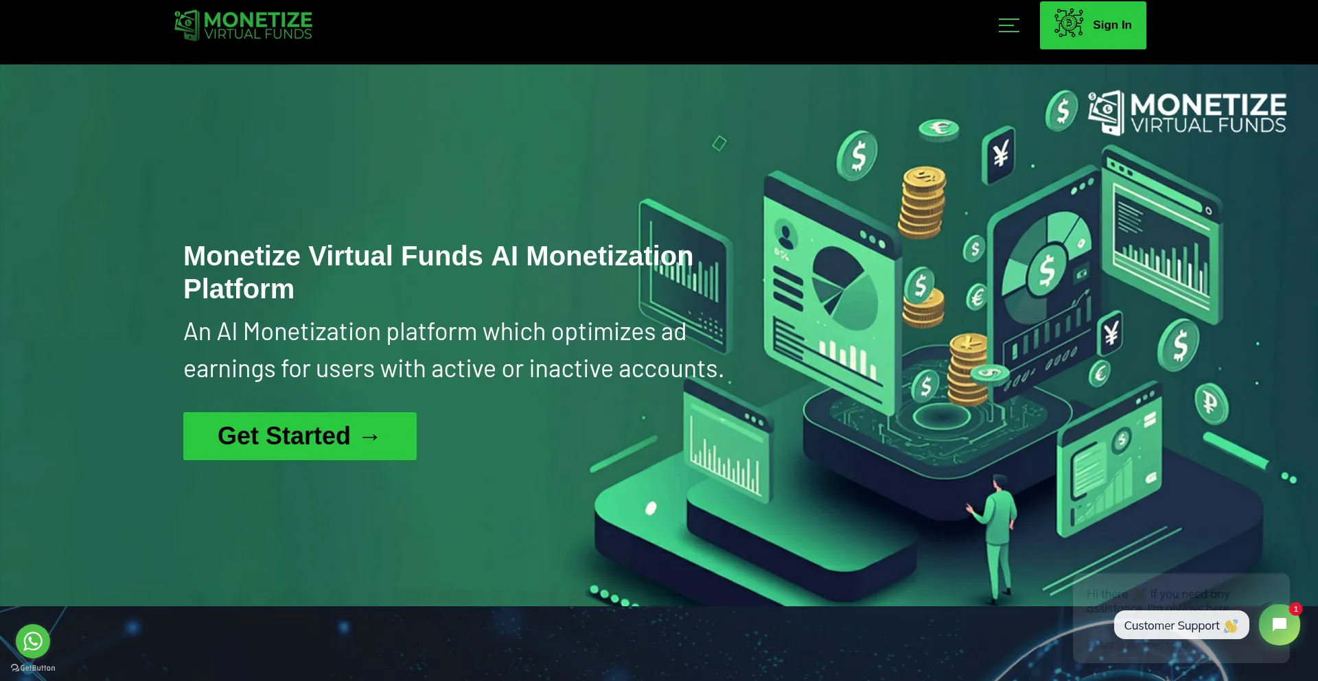 Website screenshot of Monetizevirtualfunds.software