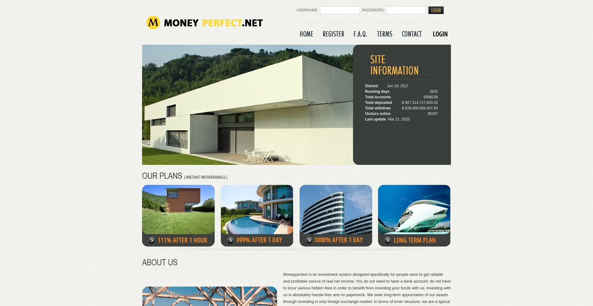 Website screenshot of Moneyperfect.co