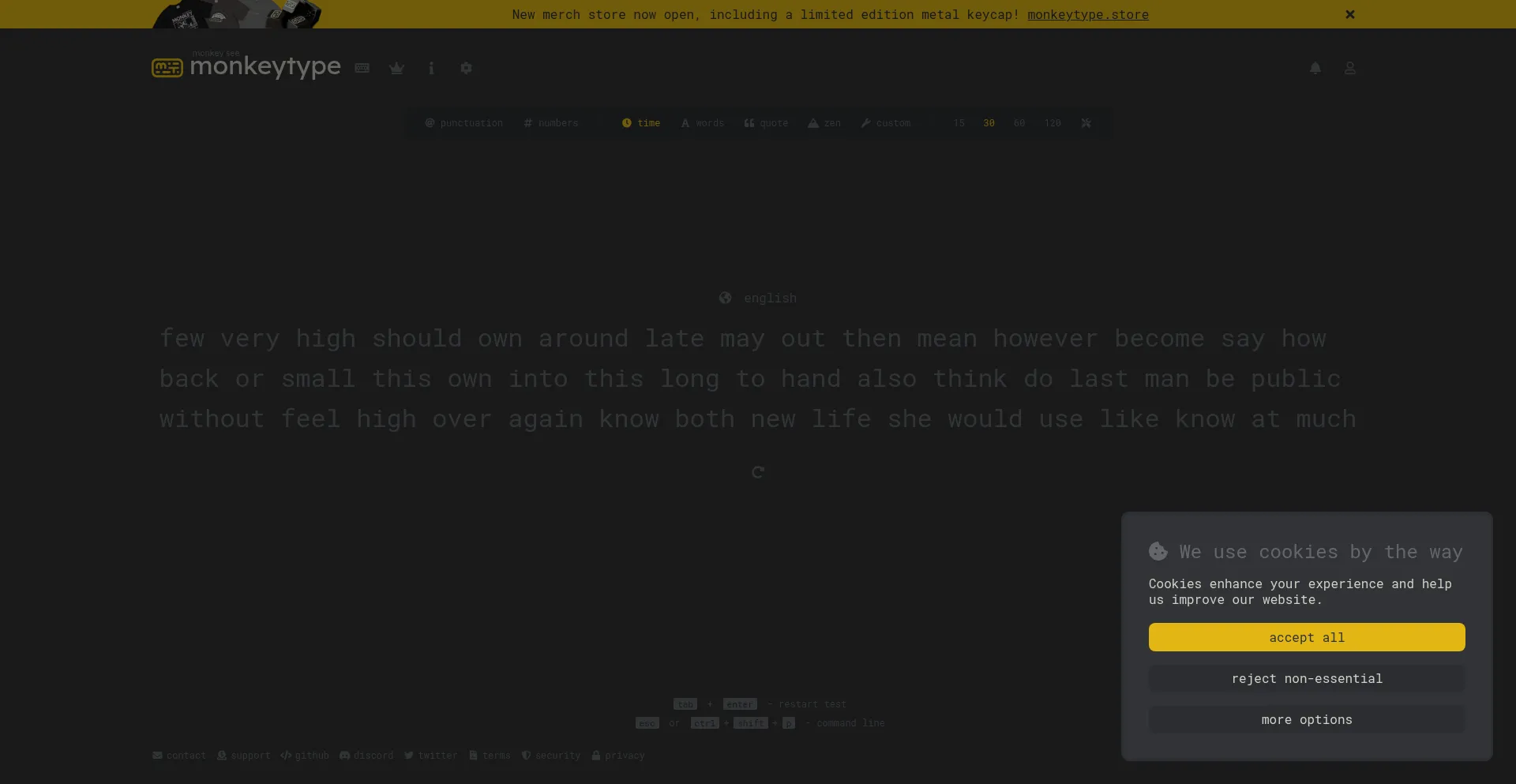 Website screenshot of Monkeytype.com