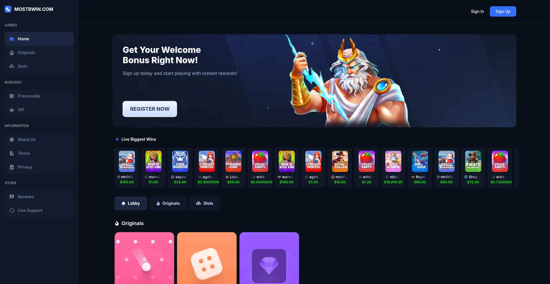 Website screenshot of Mostbwin.com