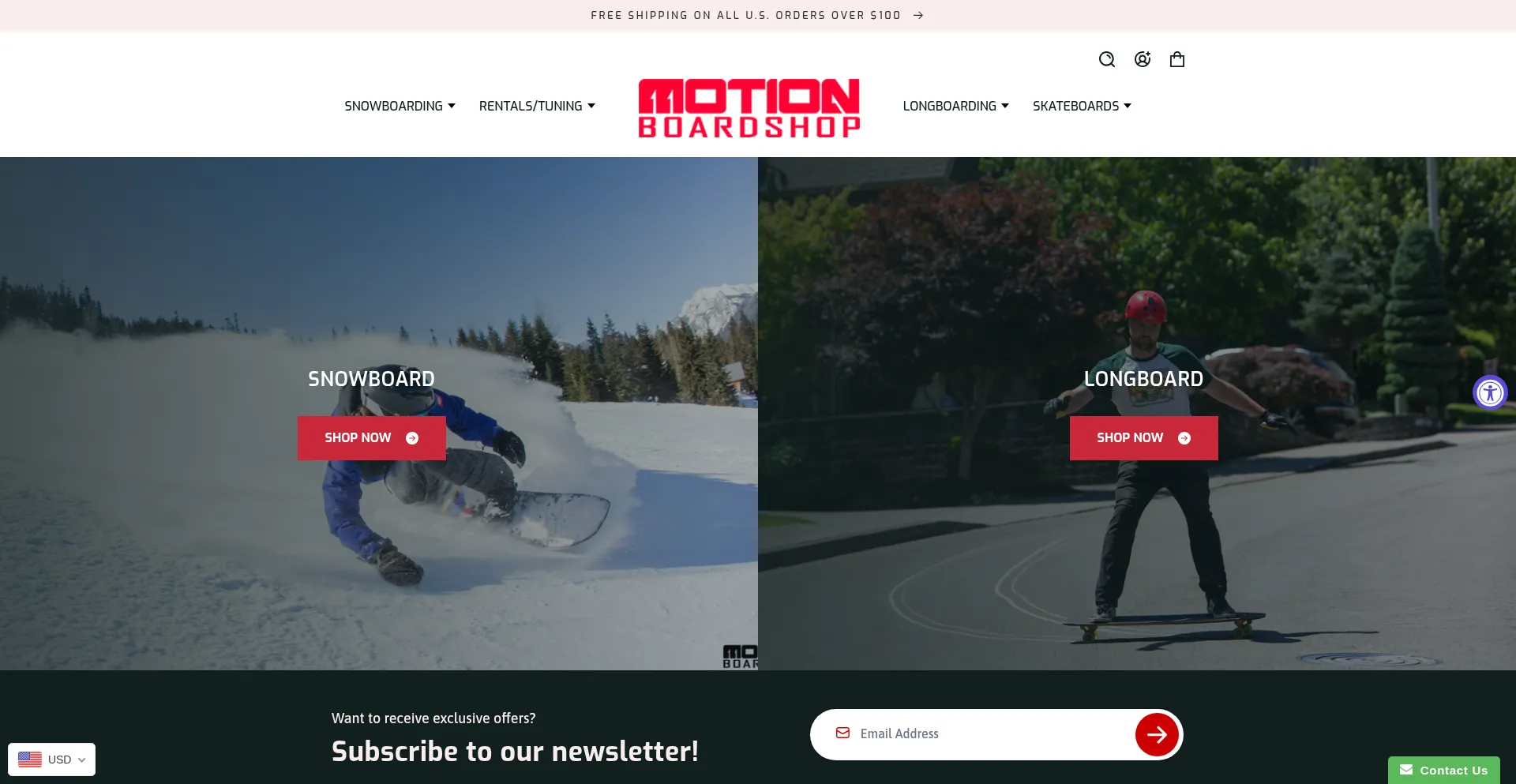 Website screenshot of Motionboardshop.com