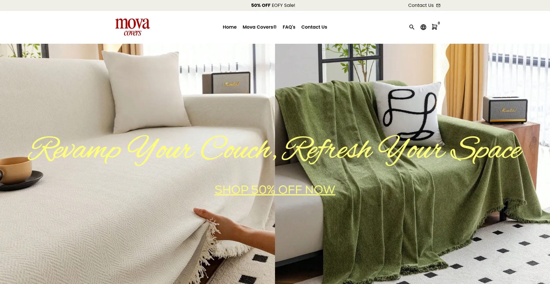 Website screenshot of Movacovers.com