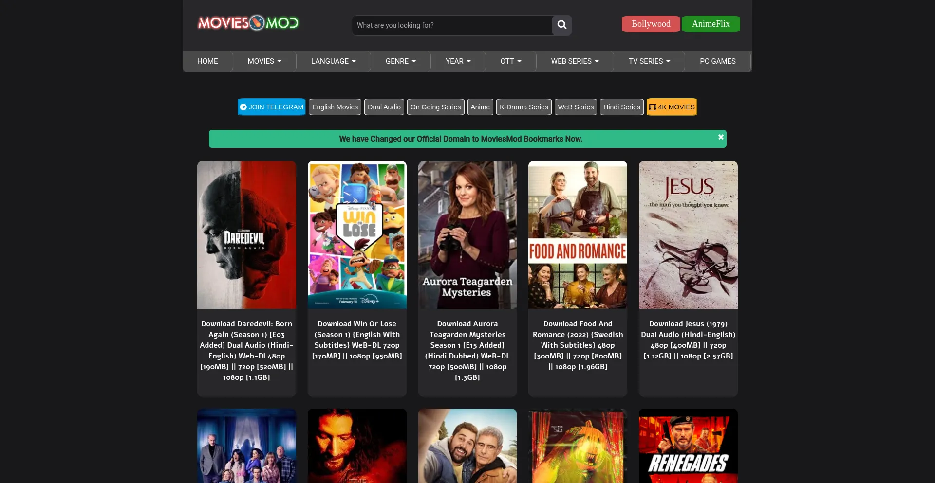 Website screenshot of Moviesmod.bid