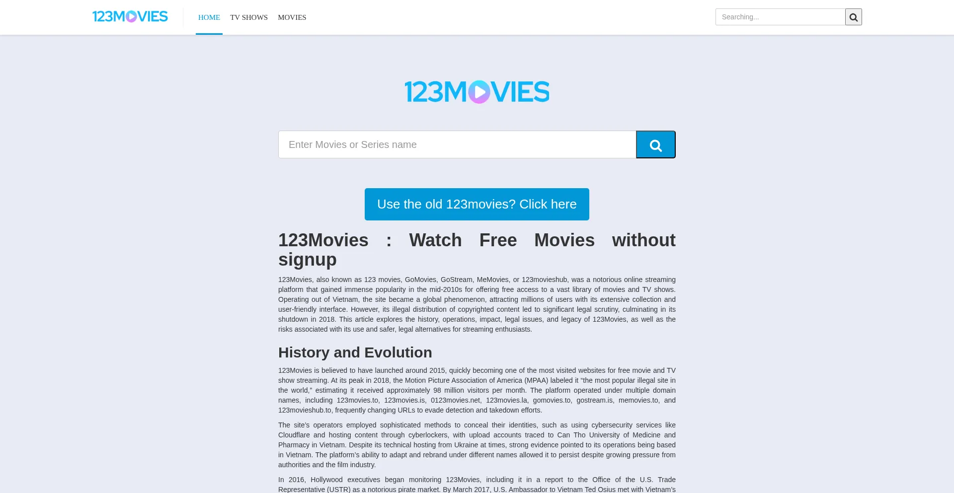 Website screenshot of Moviezshare.com