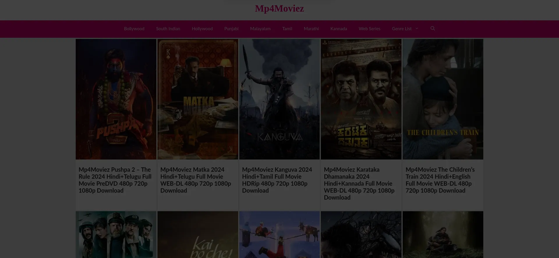 Website screenshot of Mp4moviez.skin