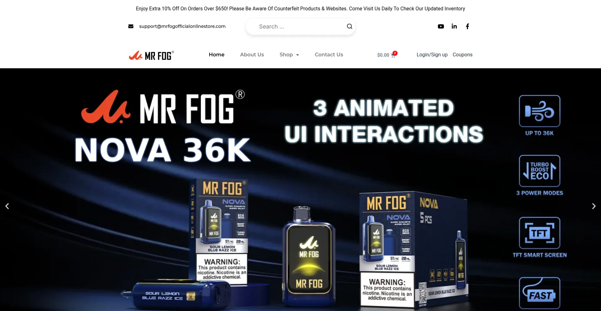 Website screenshot of Mrfogofficialonlinestore.com