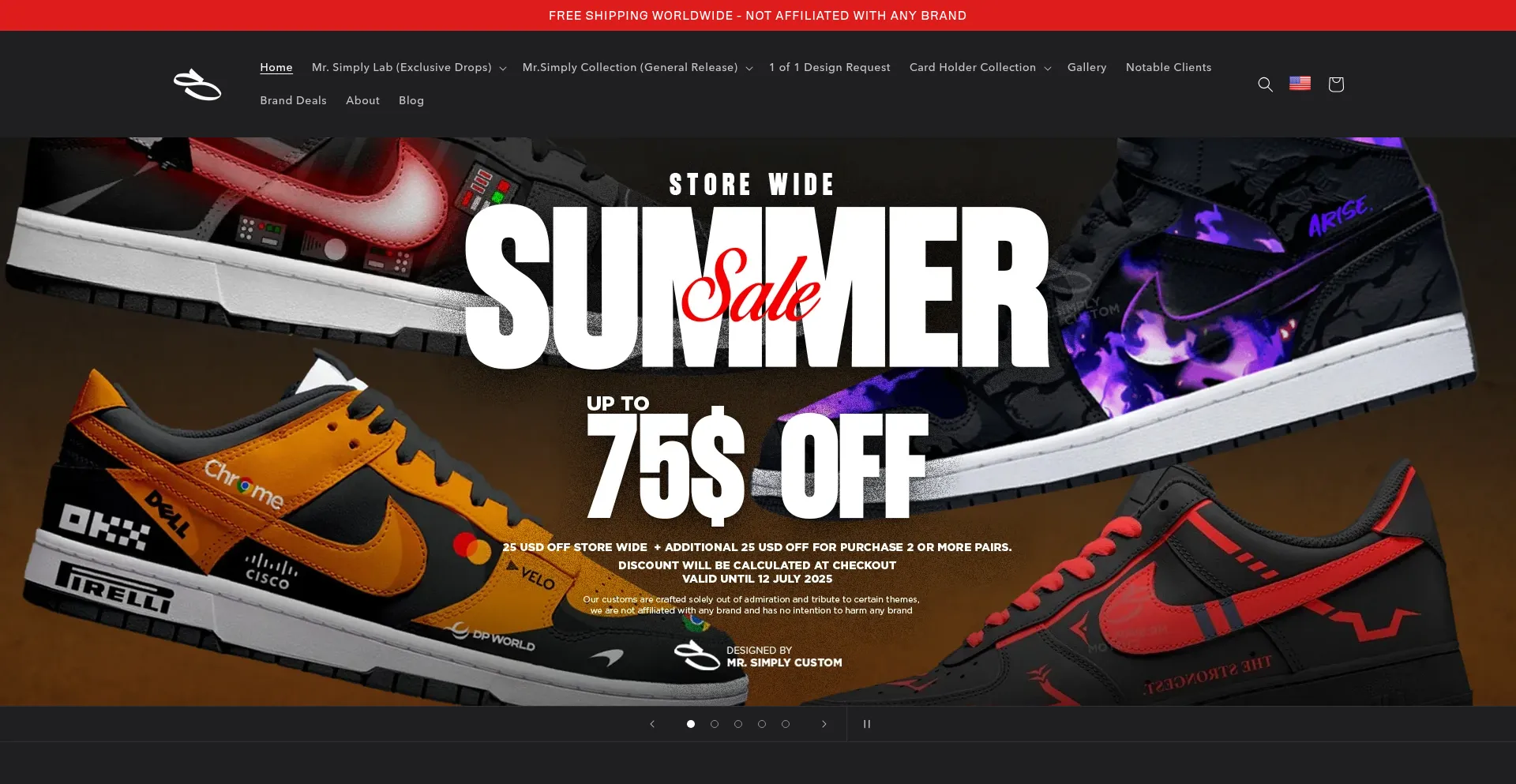 Website screenshot of Mrsimplycustom.store