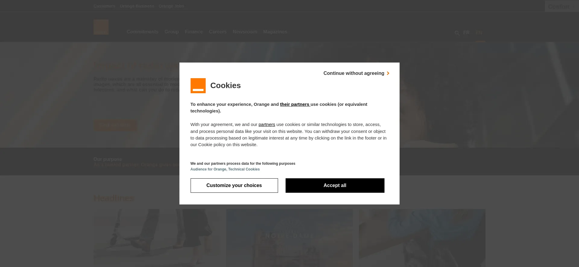Website screenshot of Msurvey.orange.com