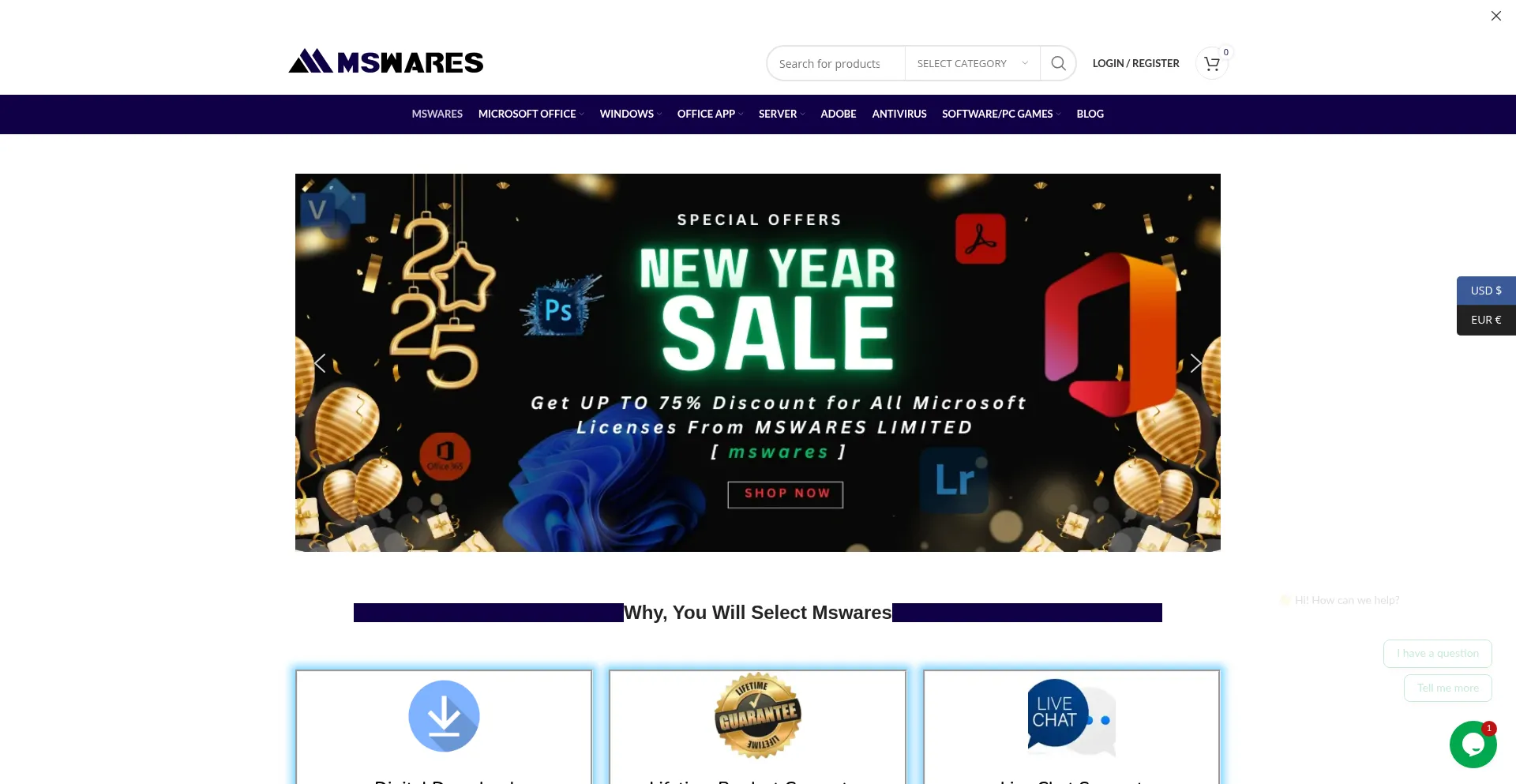 Website screenshot of Mswares.com
