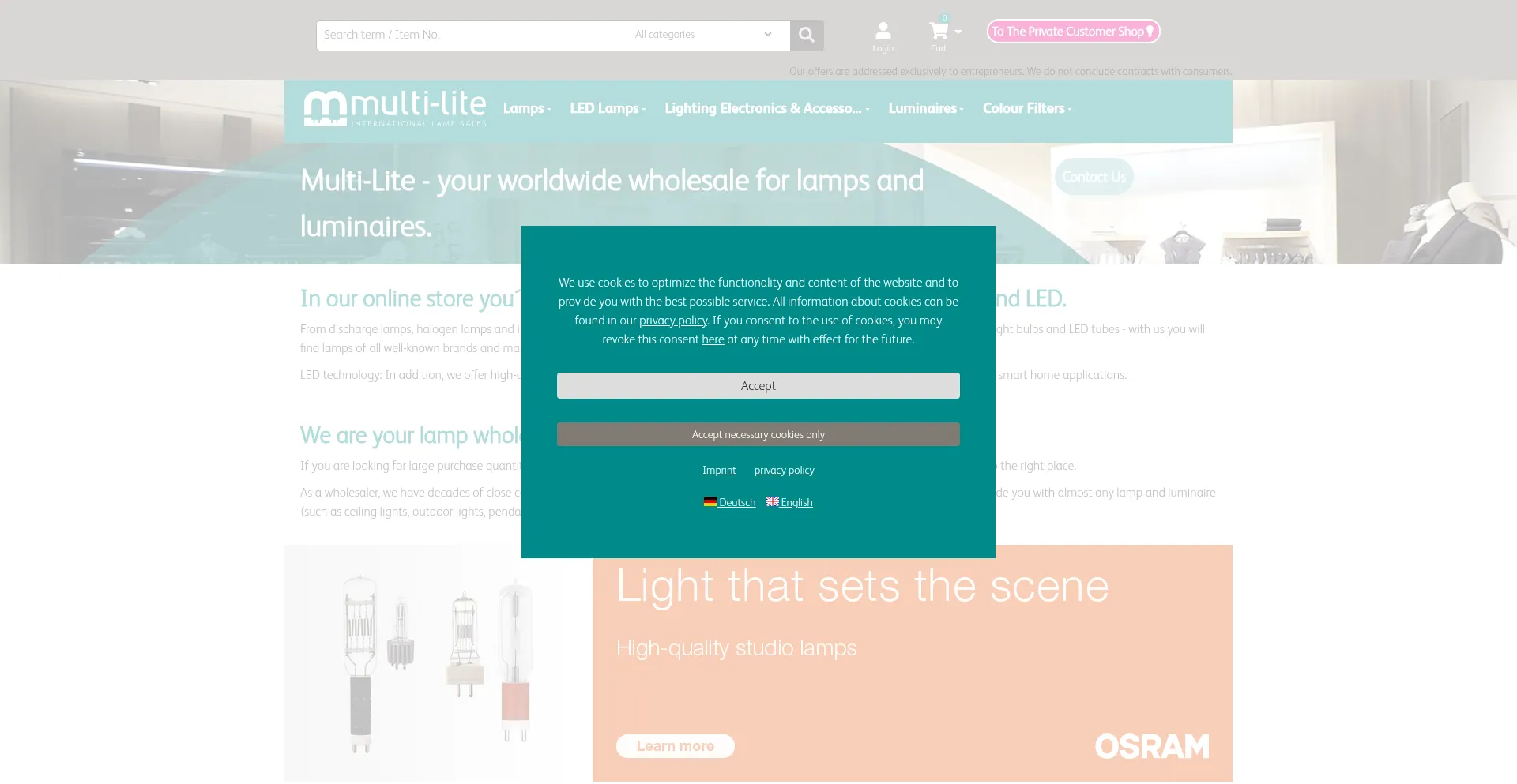Website screenshot of Multi-lite.com