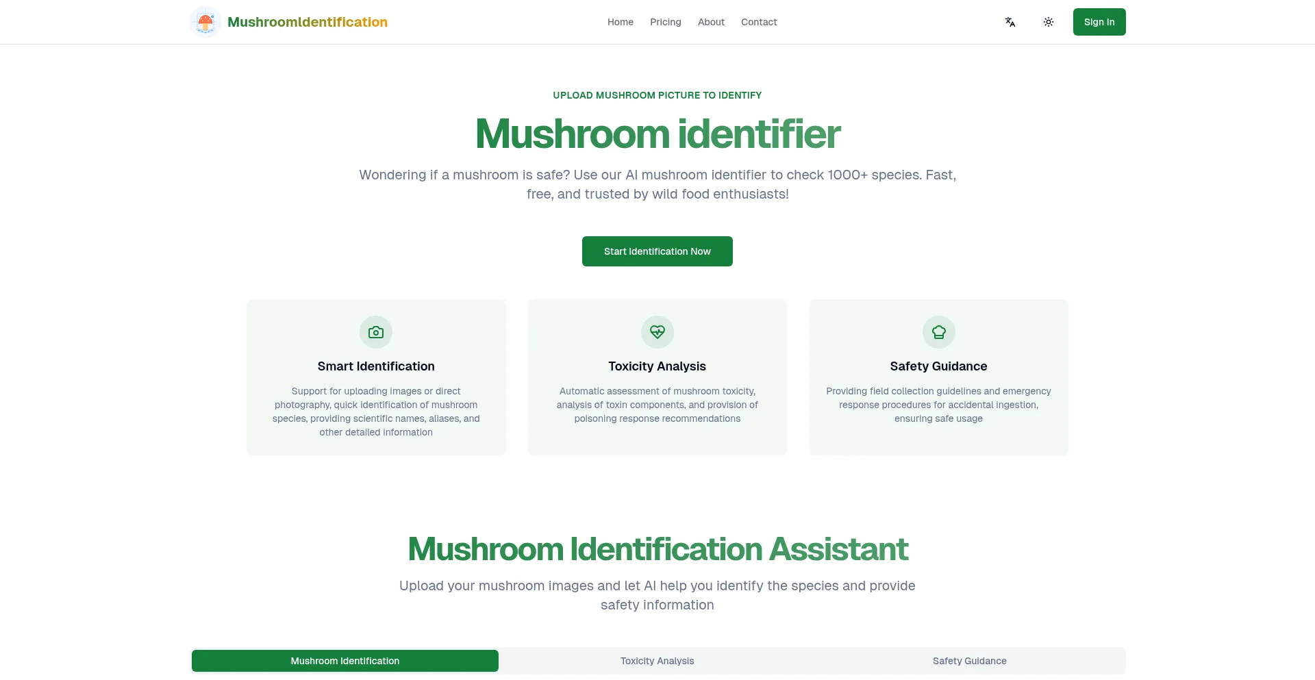 Website screenshot of Mushroomcheck.com