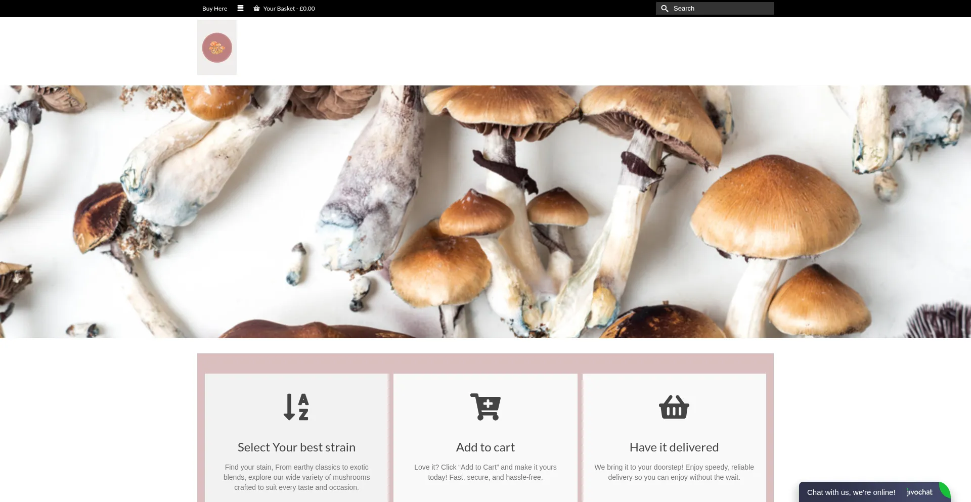 Website screenshot of Mushroomshop.uk