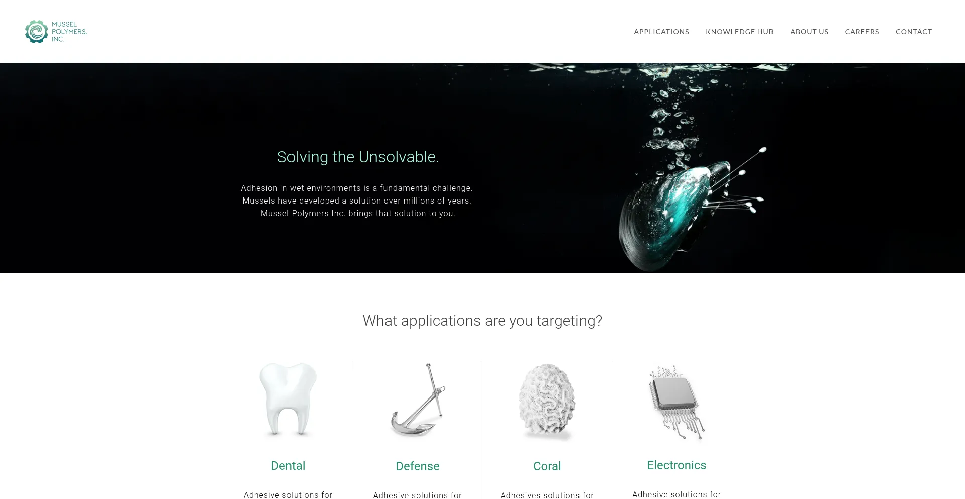 Website screenshot of Musselpolymers.com