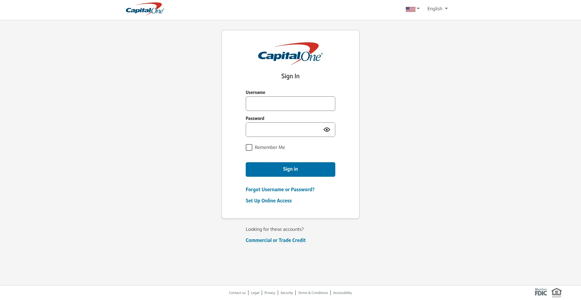 Website screenshot of Myaccounts.capitalone.com