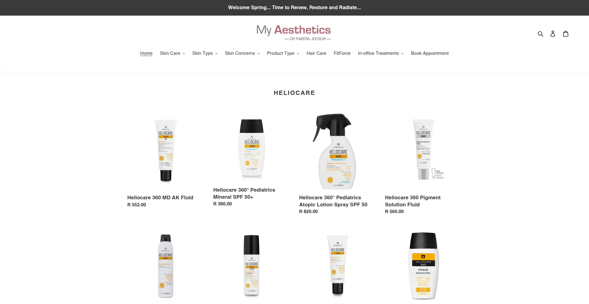 Website screenshot of Myaesthetics.co.za