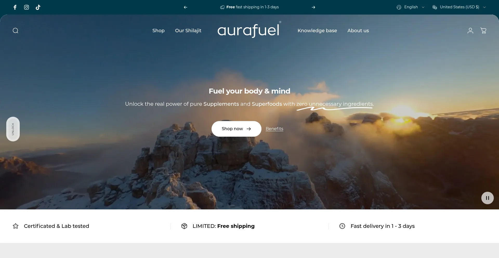 Website screenshot of Myaurafuel.com