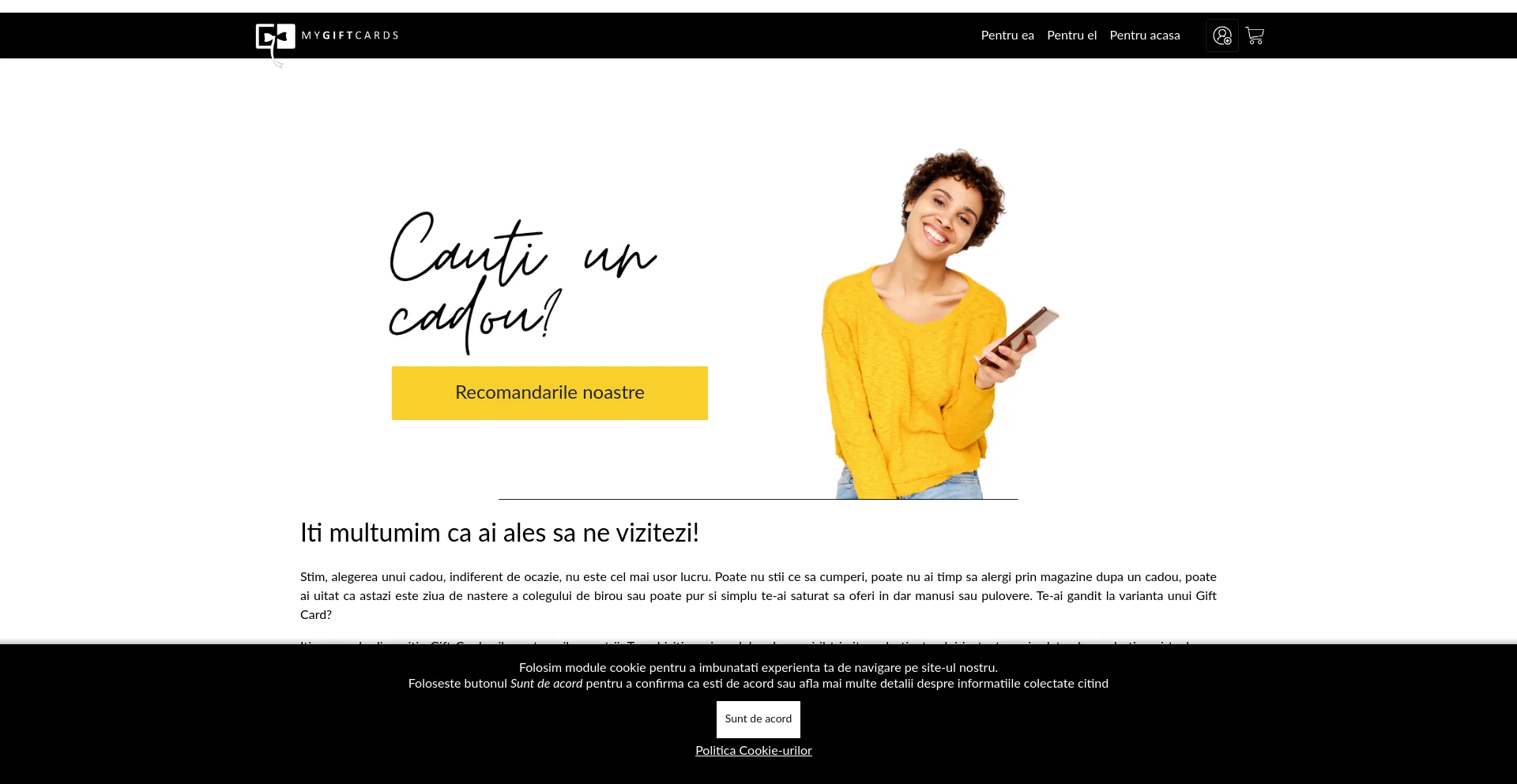 Website screenshot of Mygiftcards.ro