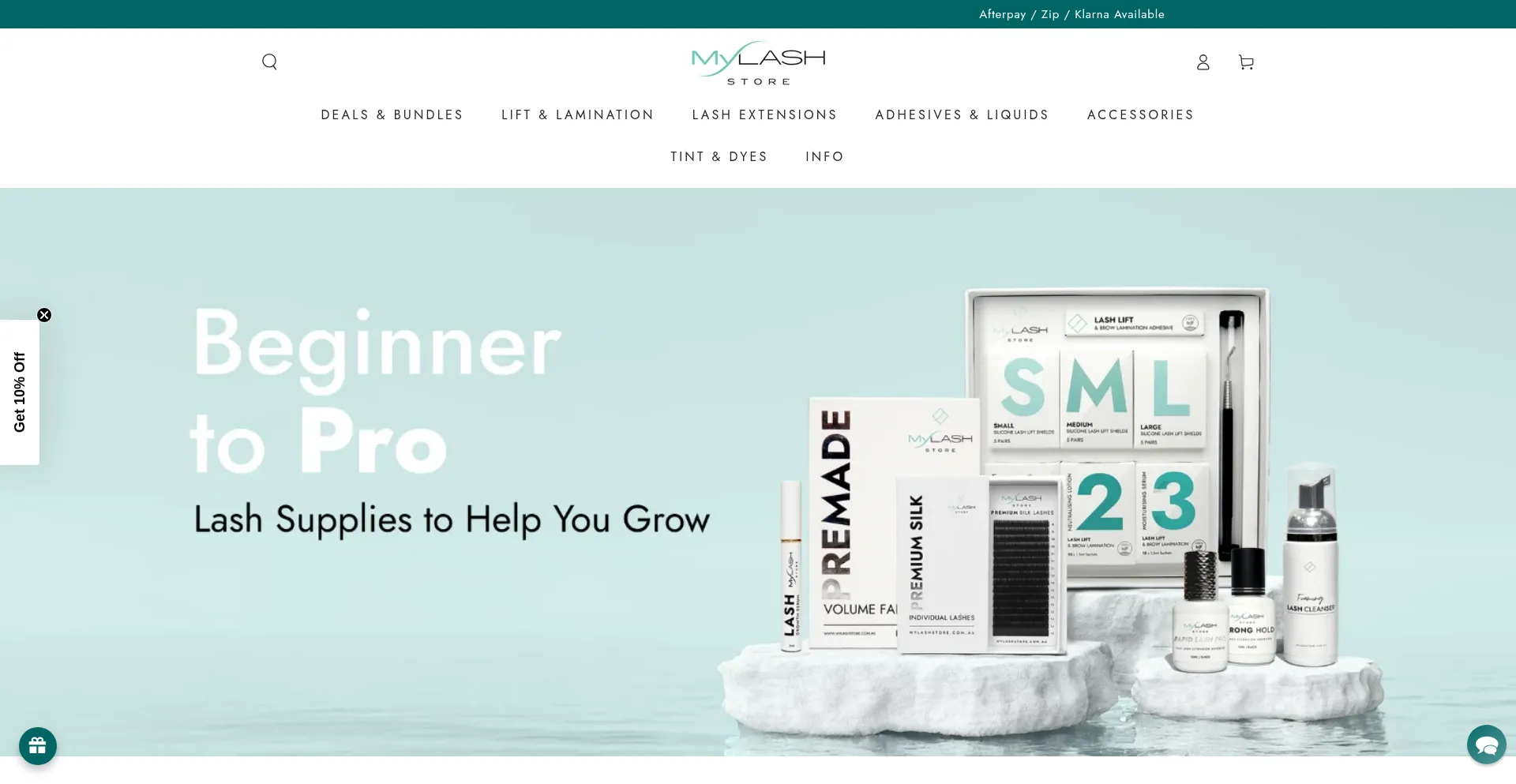 Website screenshot of Mylashstore.com.au