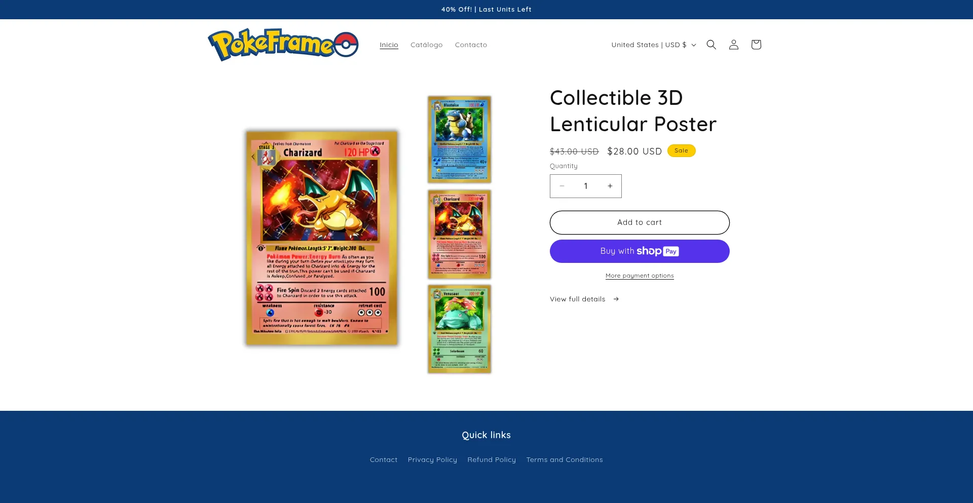 Website screenshot of Mypokeframe.com