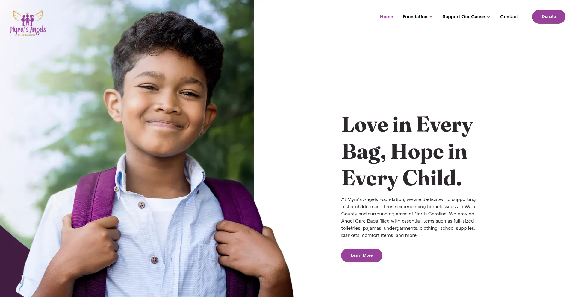 Website screenshot of Myrasangels.org