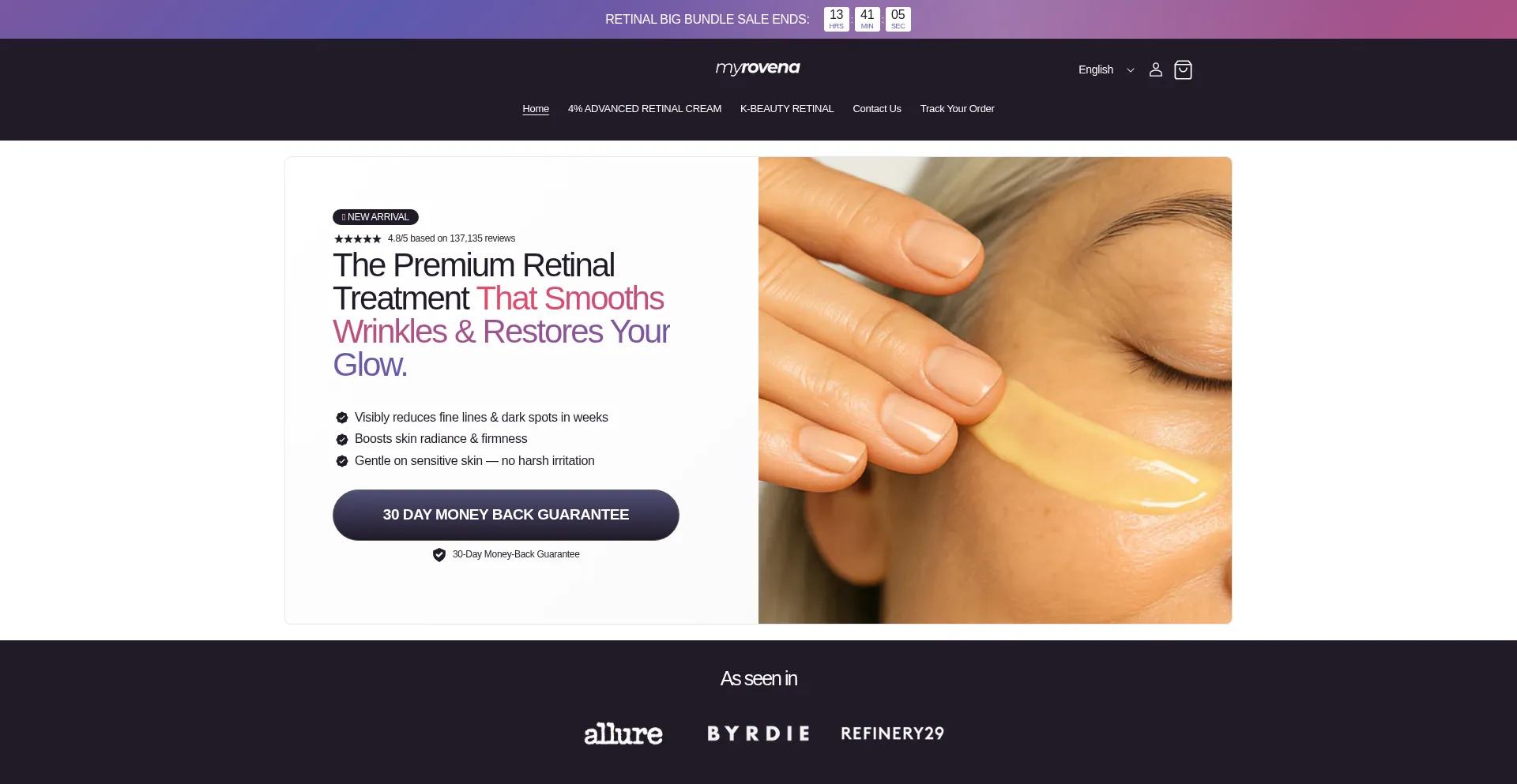 Website screenshot of Myrovena.com