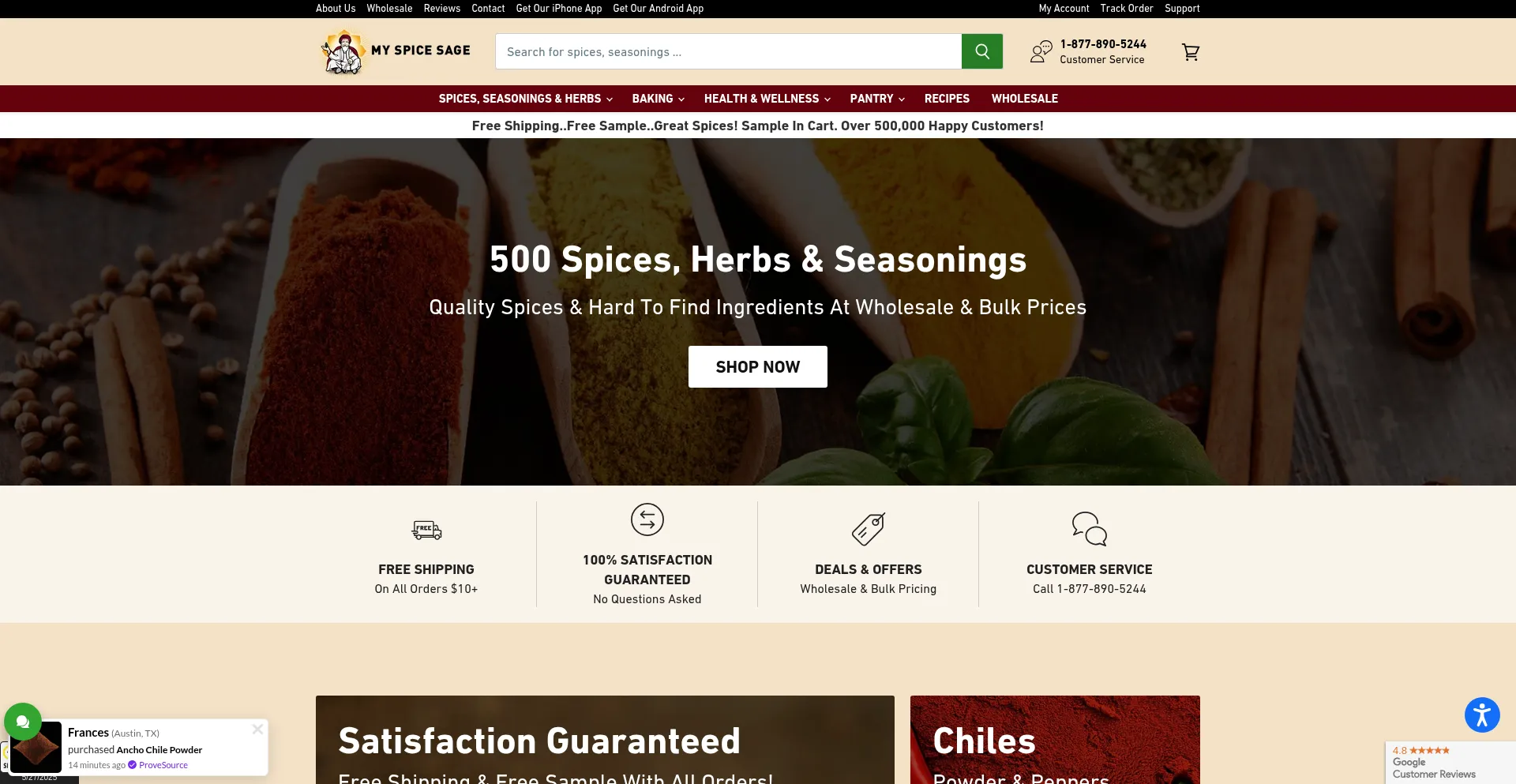 Website screenshot of Myspicesage.com