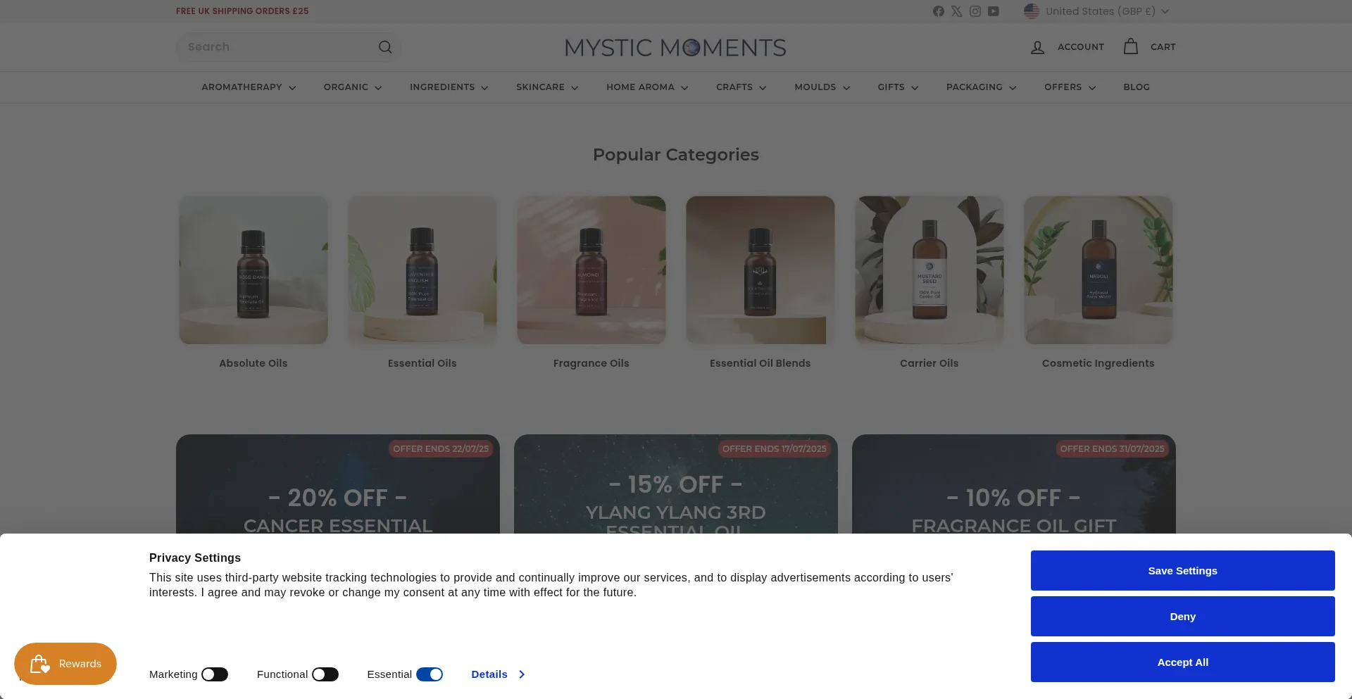 Website screenshot of Mysticmoments.co.uk