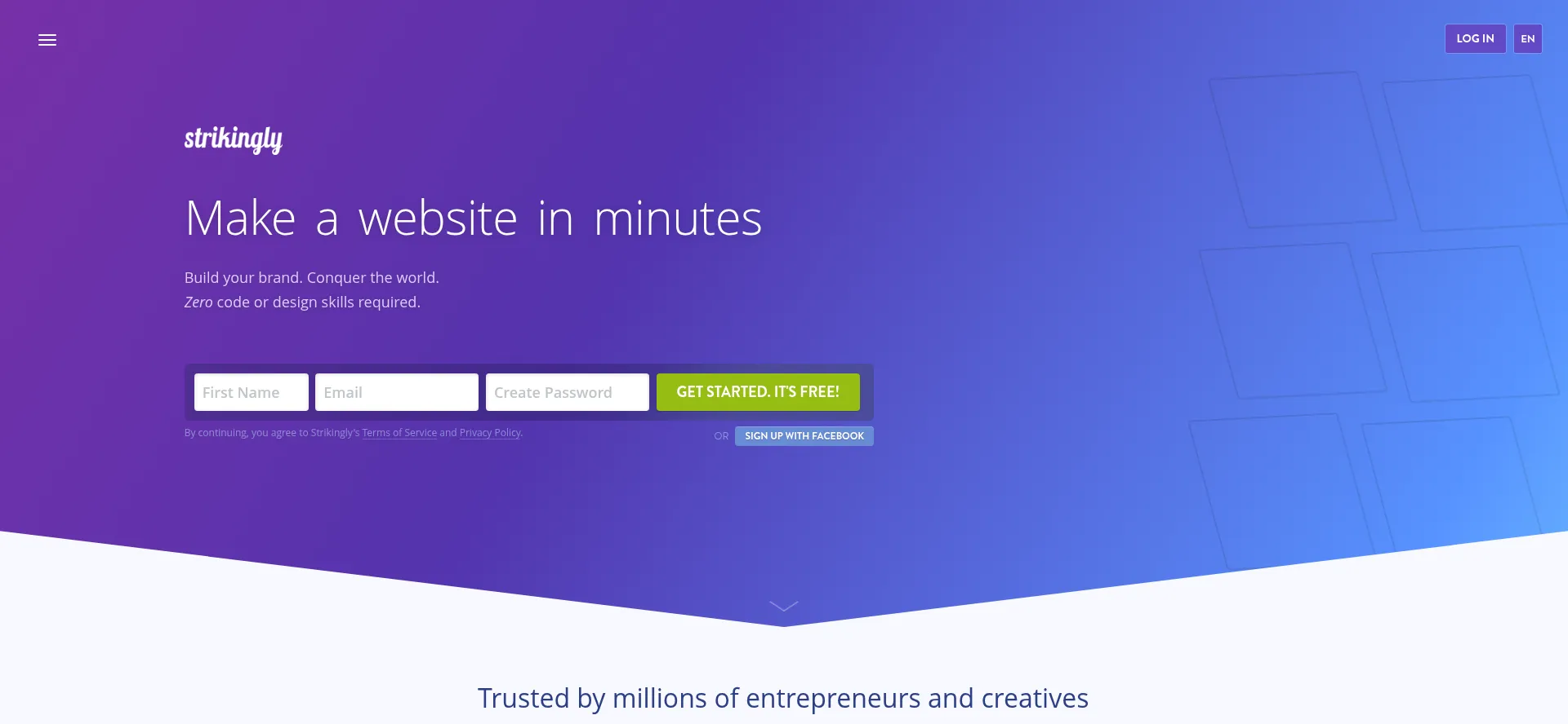 Website screenshot of Mystrikingly.com
