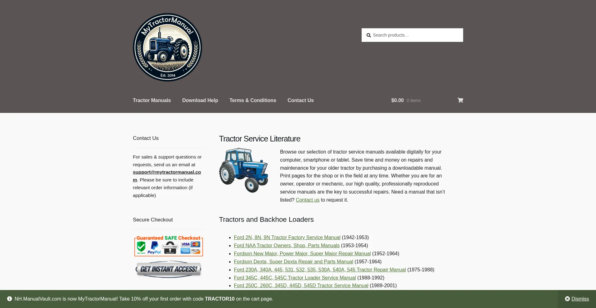 Website screenshot of Mytractormanual.com