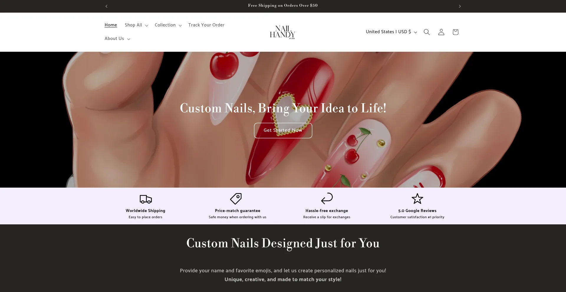 Website screenshot of Nailhandy.com