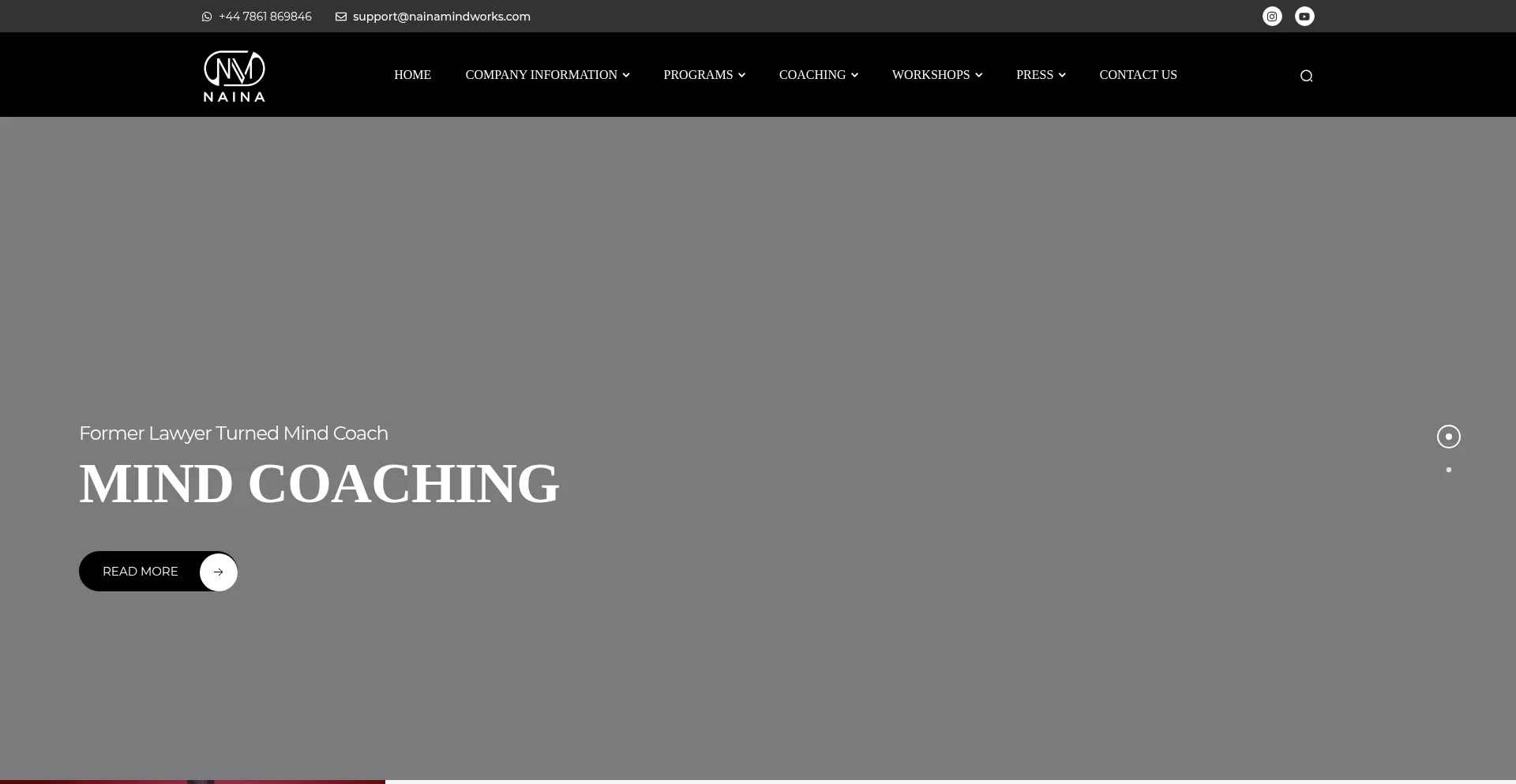 Website screenshot of Nainamindworks.com