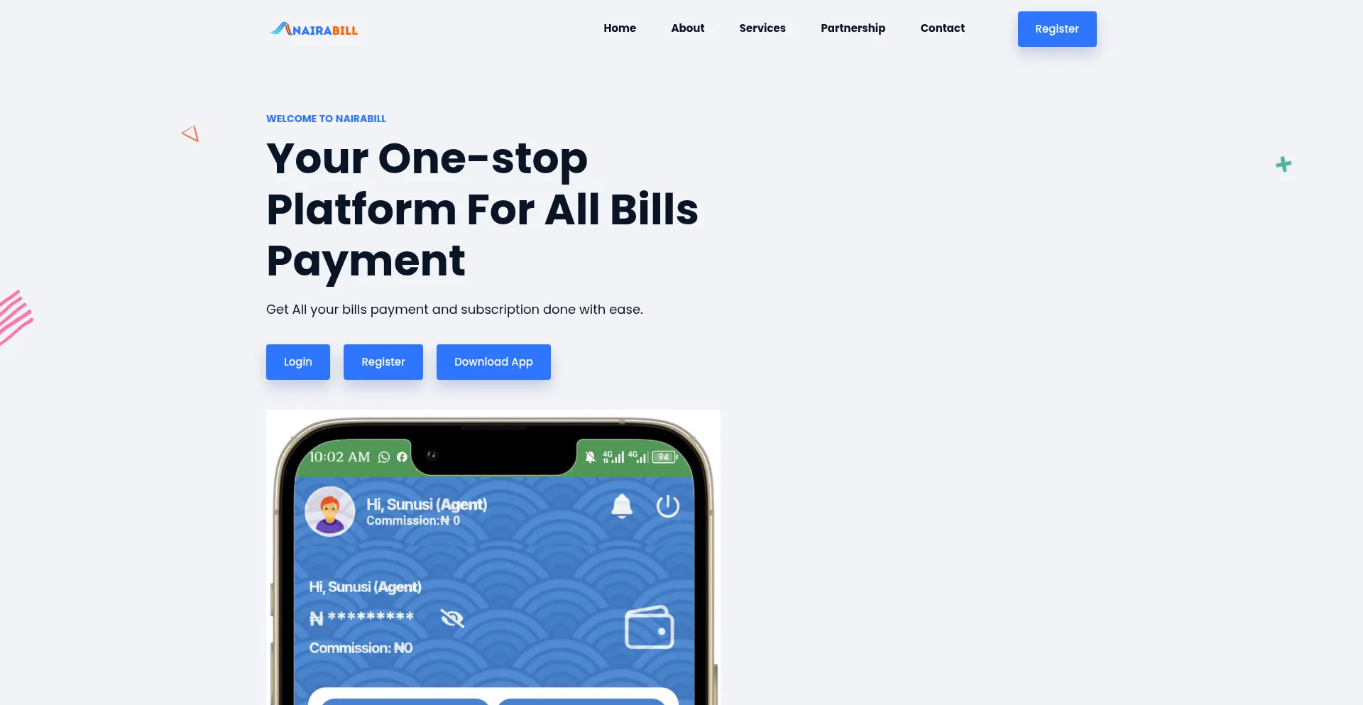 Website screenshot of Nairabill.com