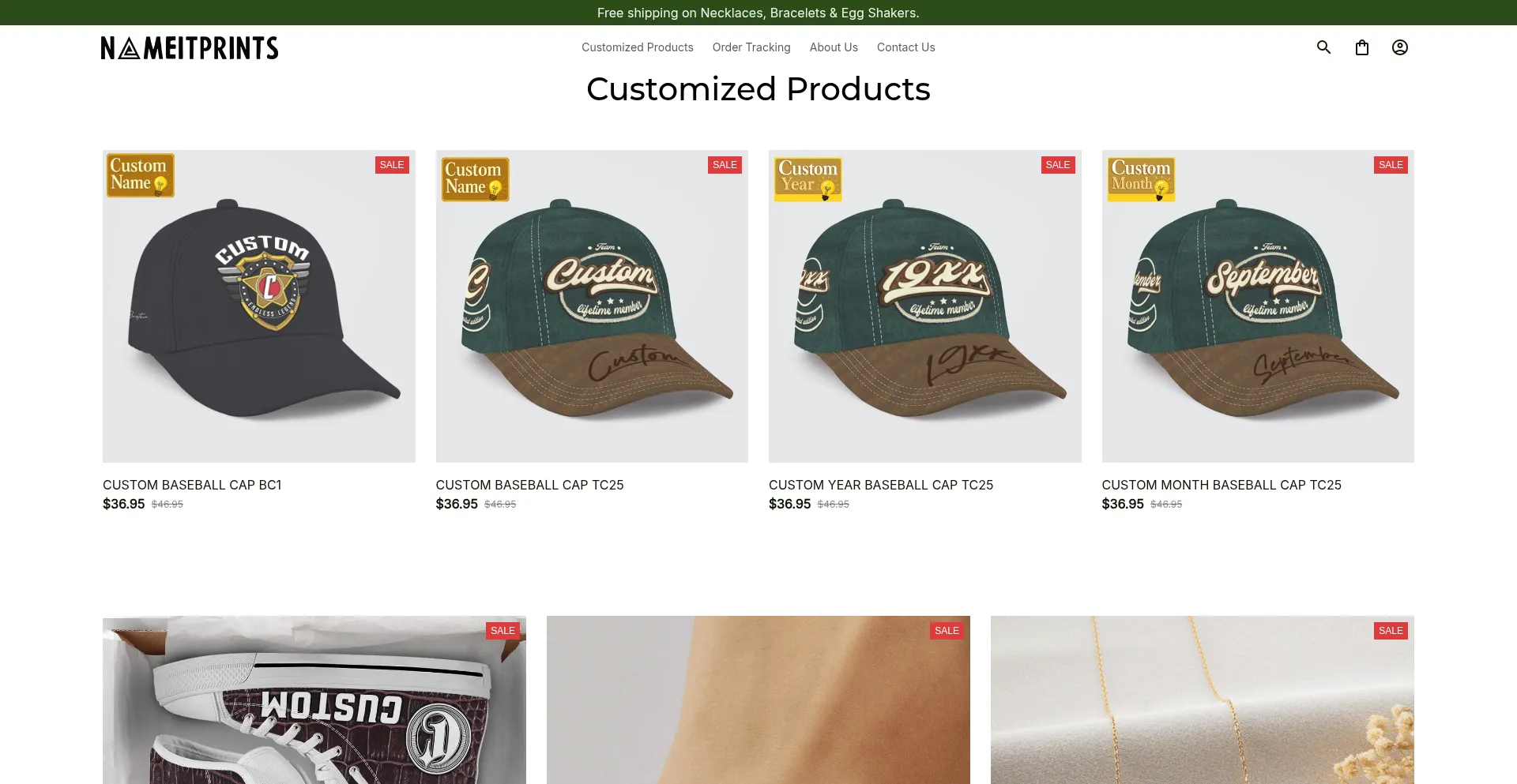 Website screenshot of Nameitprints.com