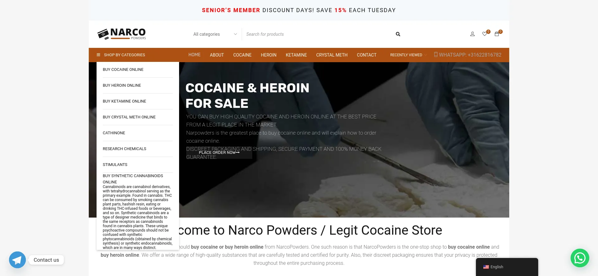 Website screenshot of Narcopowders.com