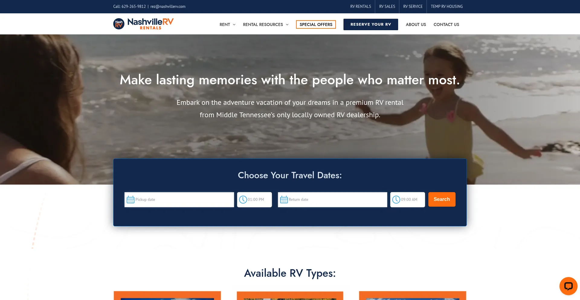 Website screenshot of Nashvillervrentals.com