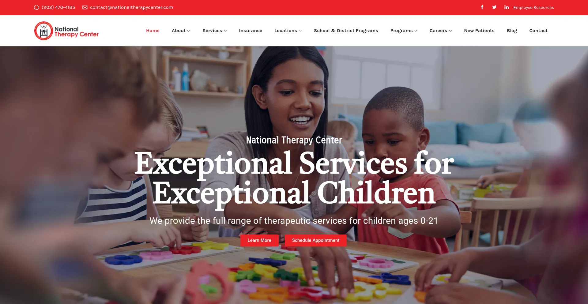 Website screenshot of Nationaltherapycenter.com