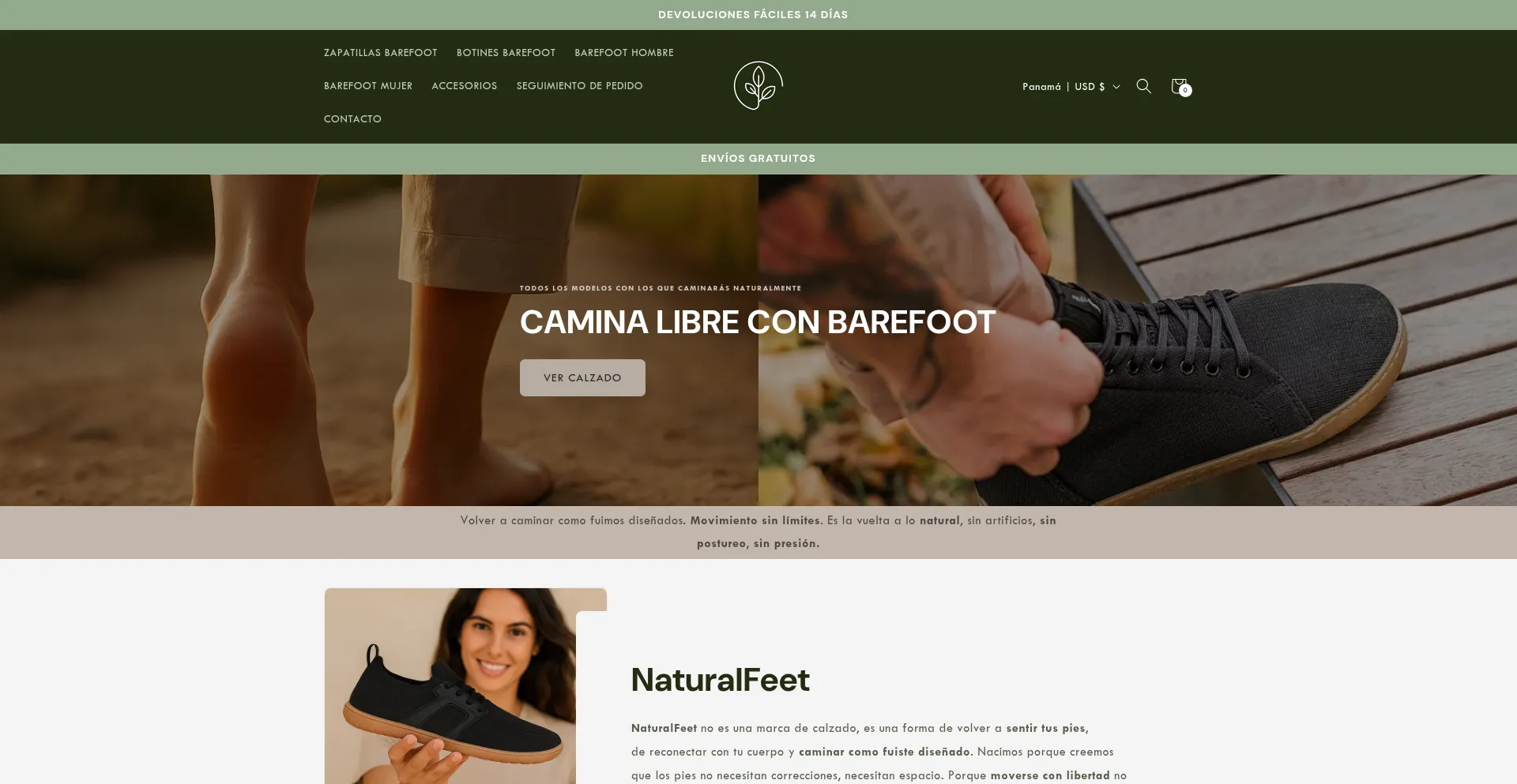 Website screenshot of Naturalfeet.es