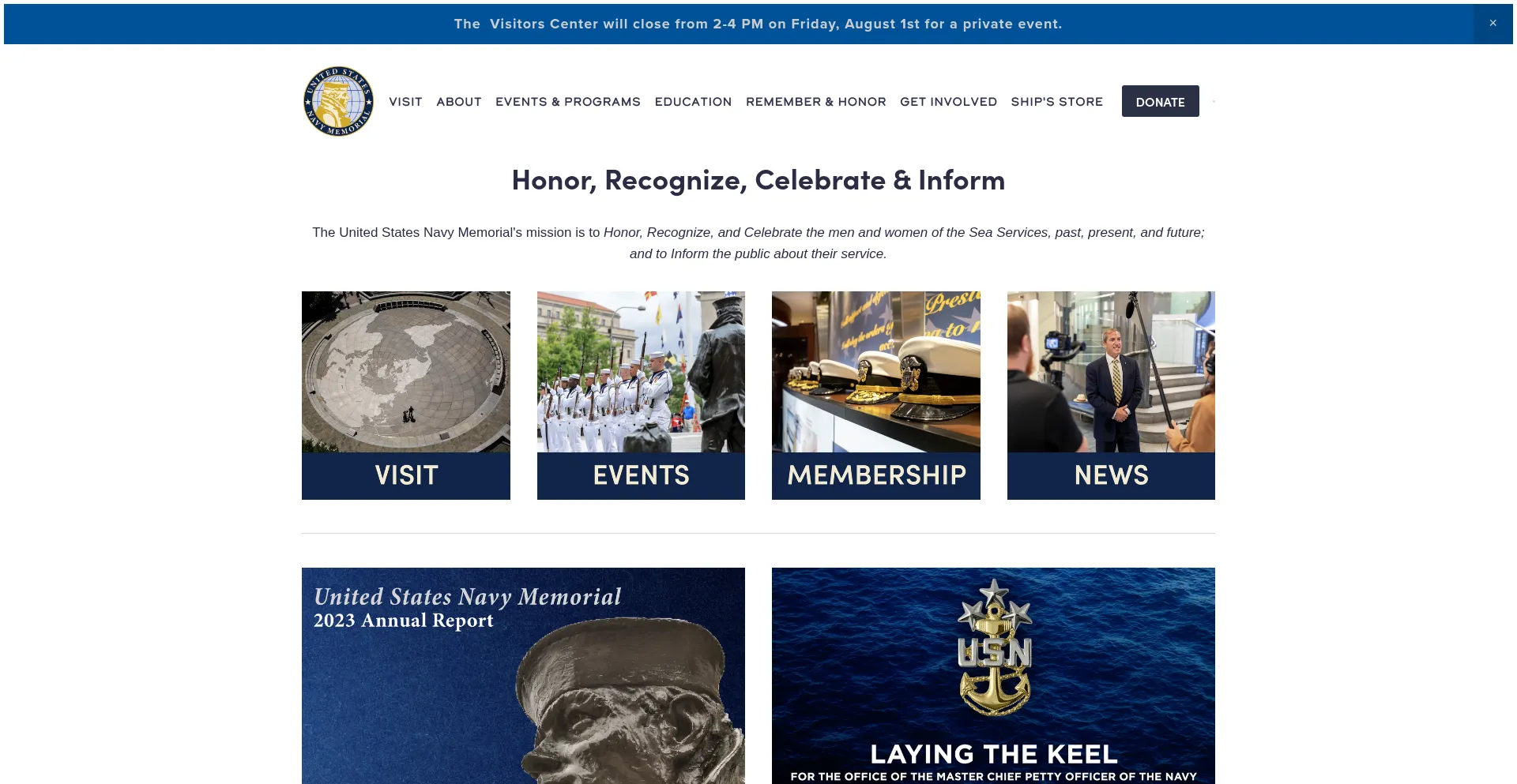 Website screenshot of Navymemorial.org