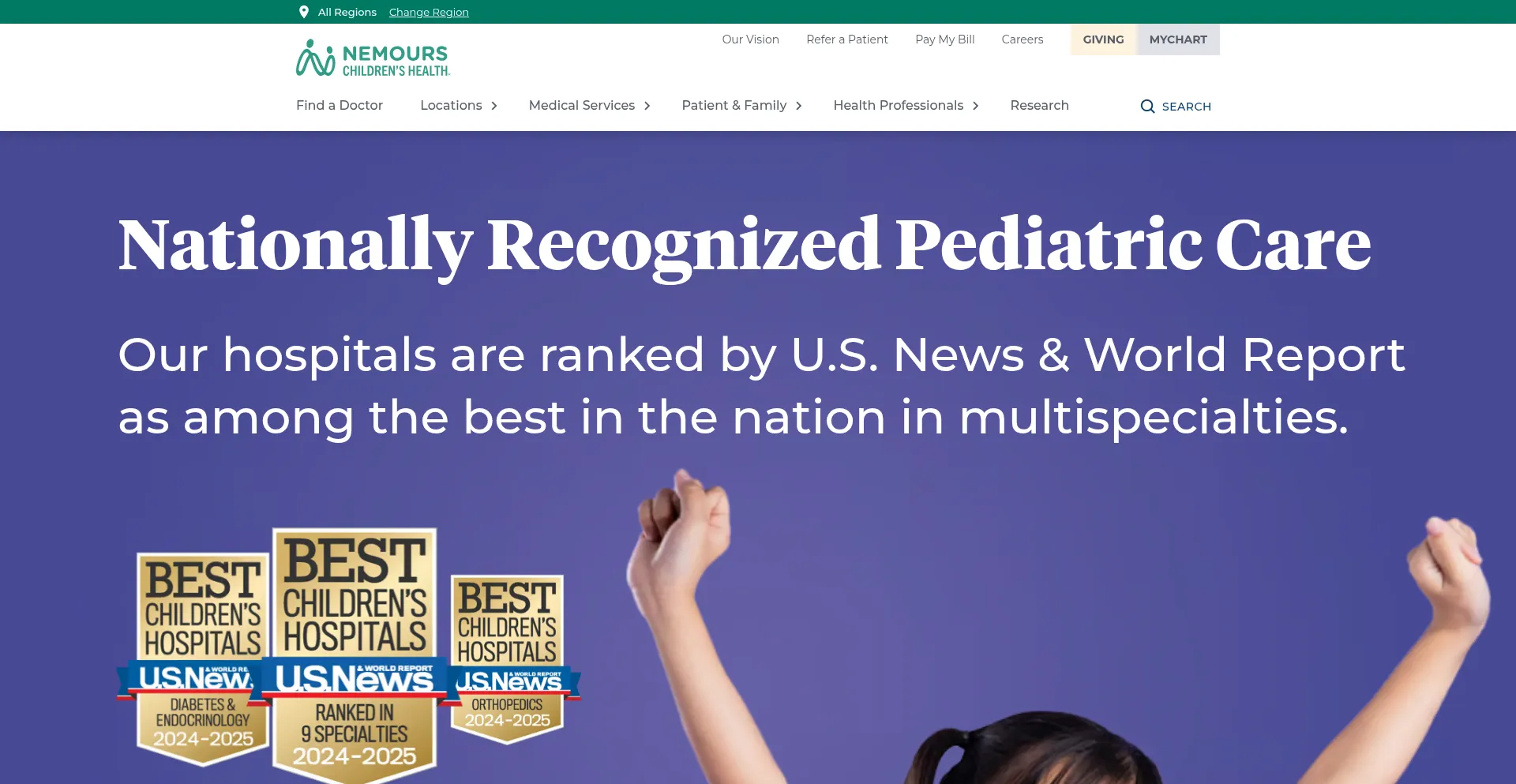 Website screenshot of Nemours.org