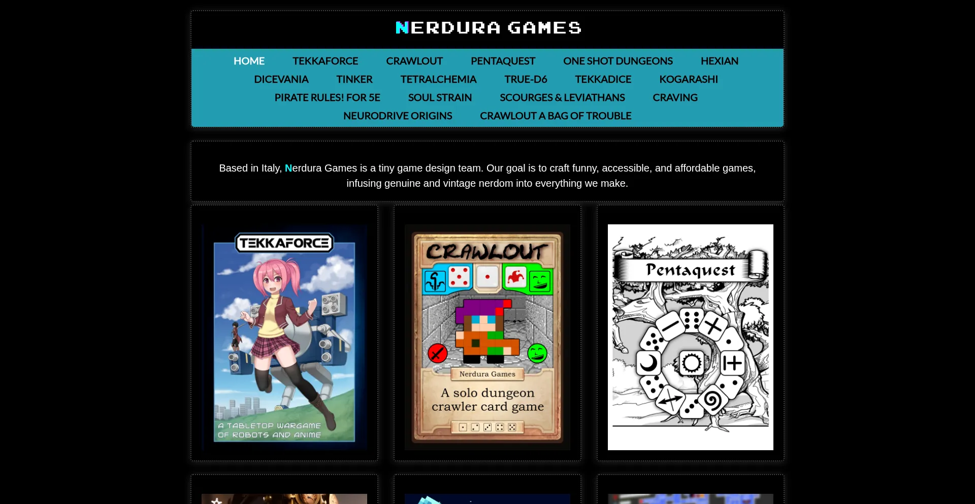 Website screenshot of Nerduragames.com
