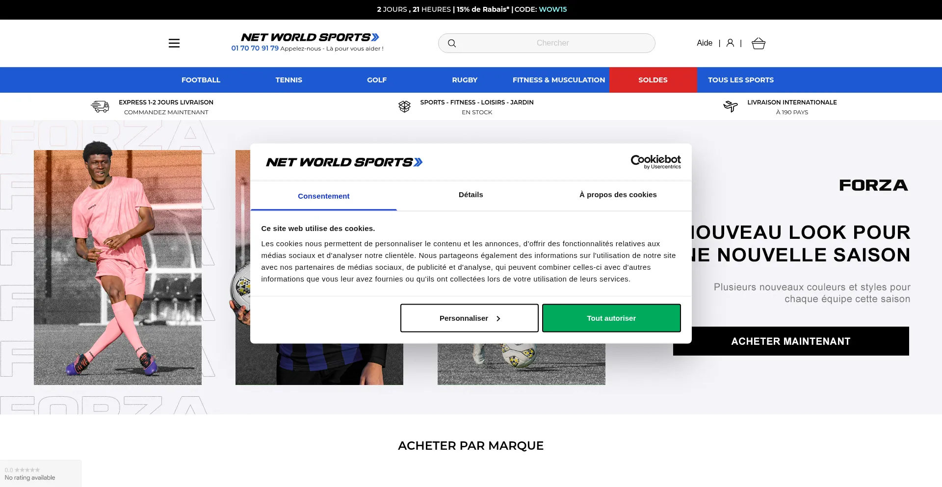 Website screenshot of Networldsports.fr