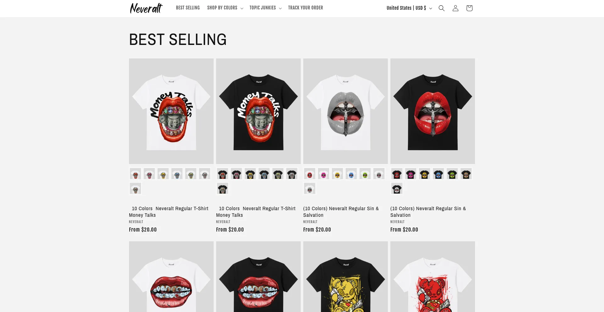 Website screenshot of Neveralt.com