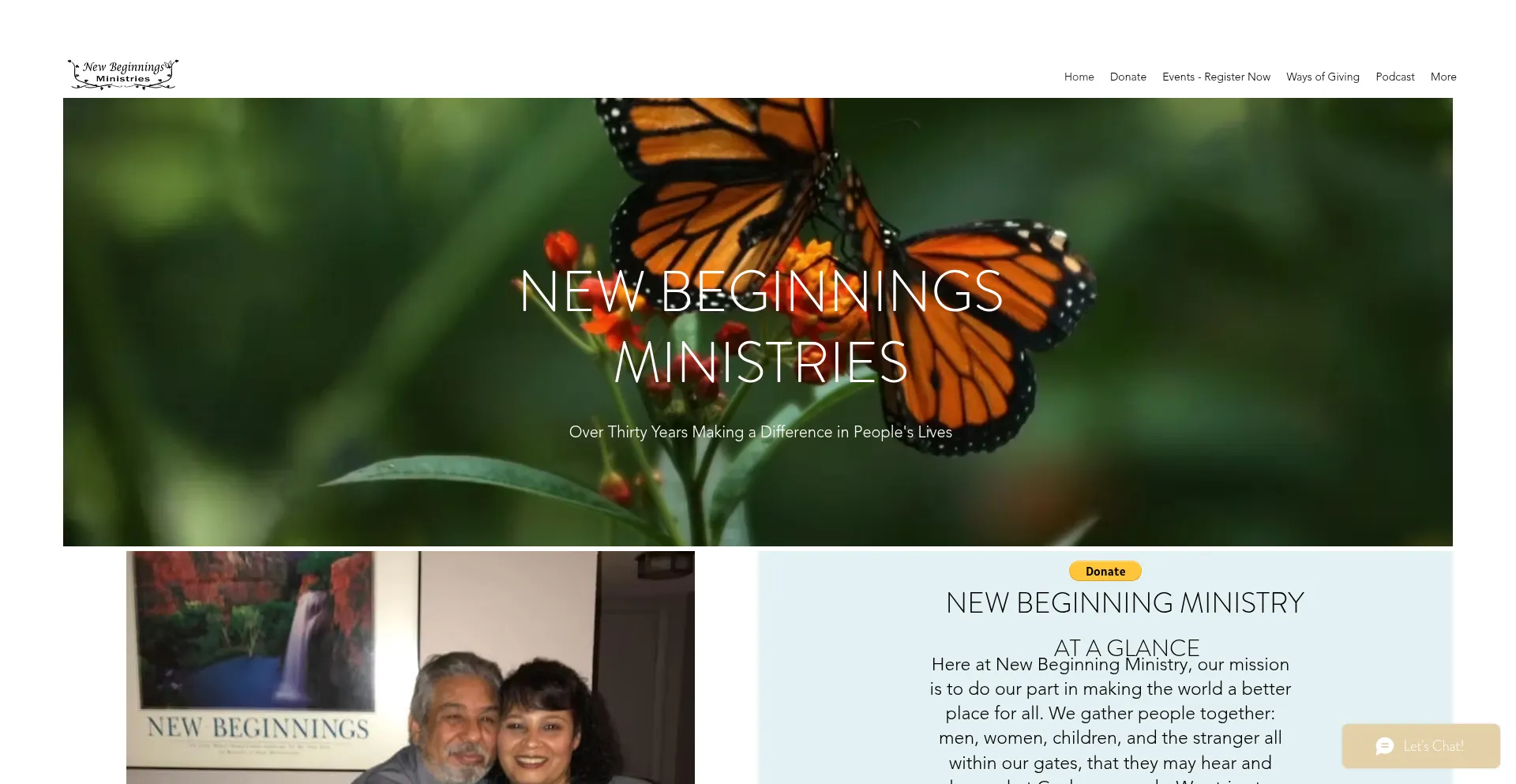 Website screenshot of Newbeginningmins.org