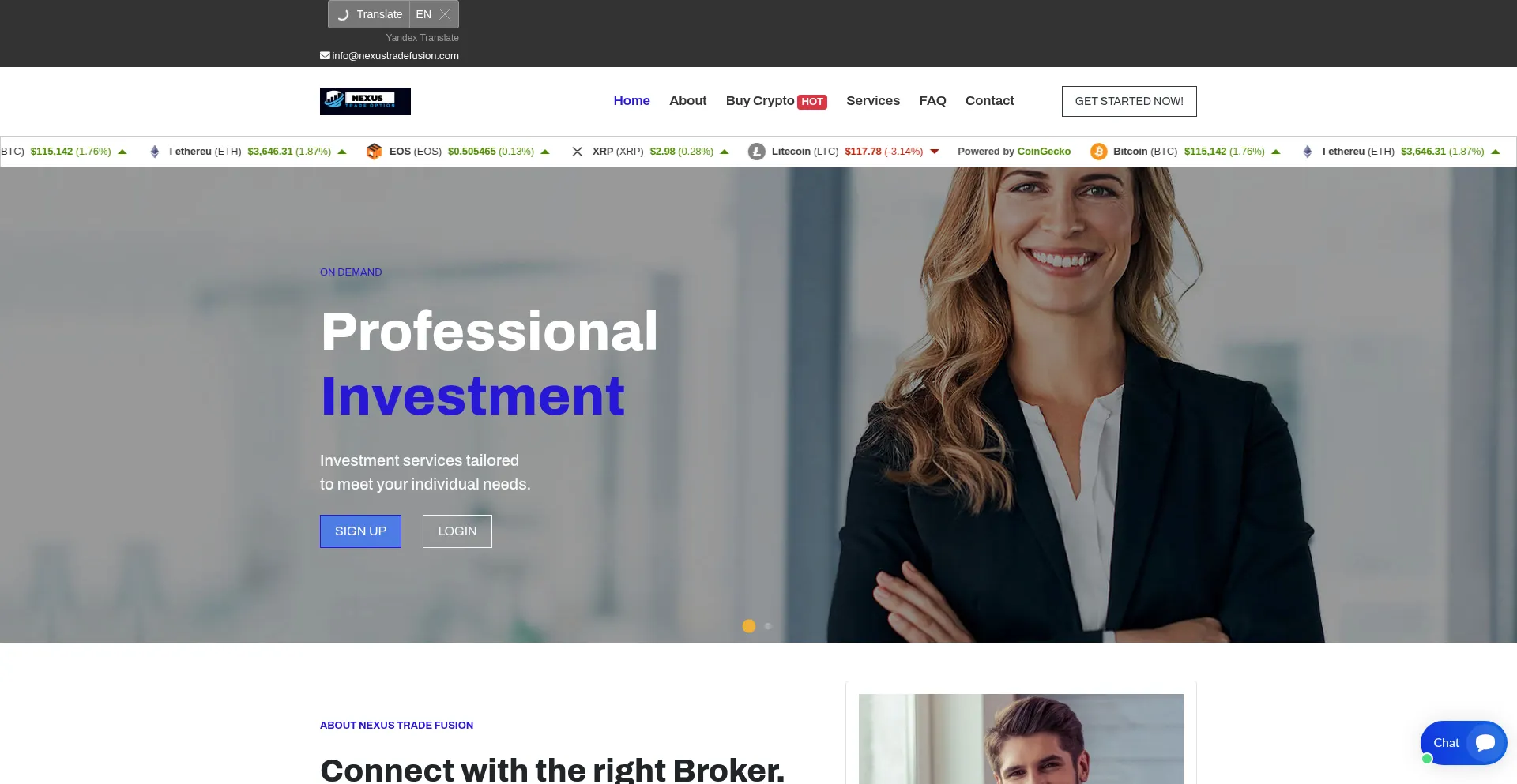 Website screenshot of Nexustradefusion.com