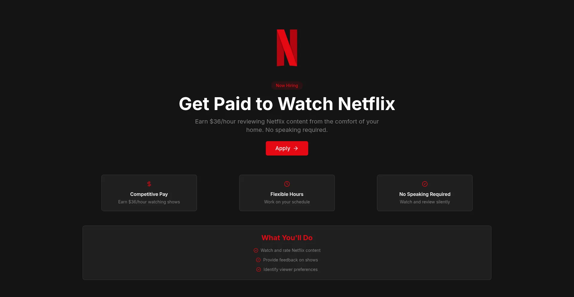 Website screenshot of Nflixapply.com