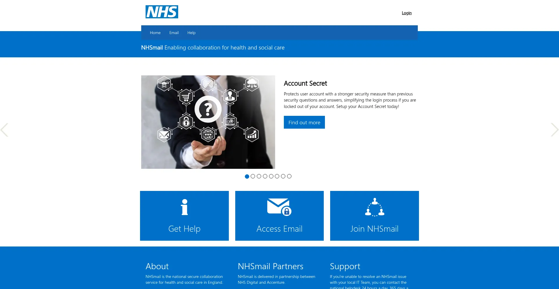 Website screenshot of Nhs.net